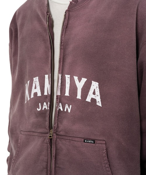 KAMIYA logo' Distressed Zip Sweat Jacket（パーカー）｜KAMIYA