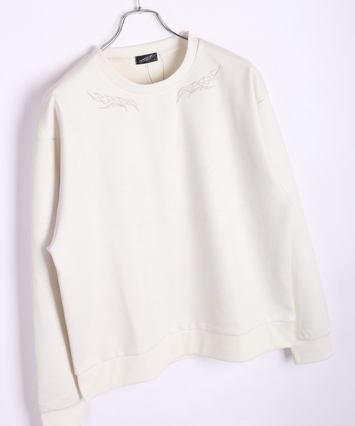 WESTSEA（ウエストシー）の「フェイクスエード トライバル柄 バラモチーフ トレーナー 長袖（スウェット・メンズ・ブラック/ブラック系その他/オフホワイト/ホワイト系その他・L/M）」の2枚目の写真