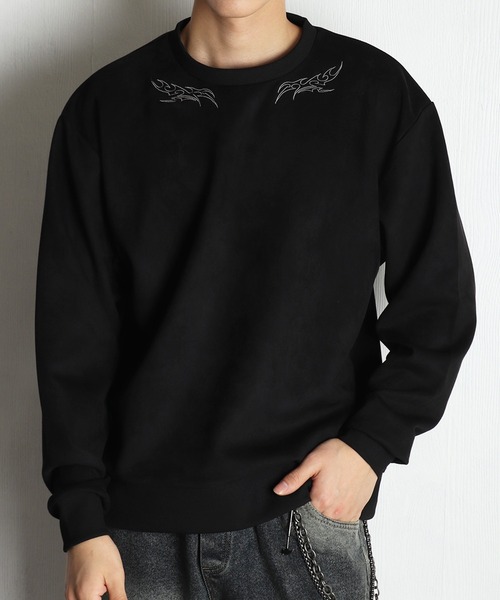 セール】フェイクスエード トライバル柄 バラモチーフ トレーナー 長袖