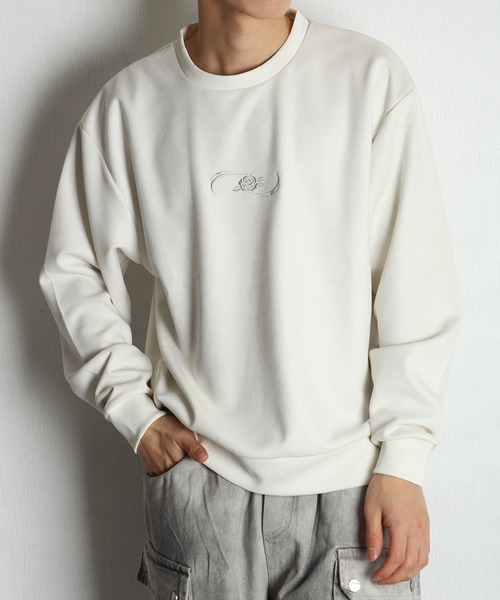 セール】フェイクスエード トライバル柄 バラモチーフ トレーナー 長袖