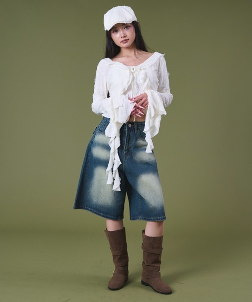 dispark(ディスパーク)の「DISPARK/ダメージフリルヘムLSカーデ(カーディガン/ボレロ・レディース・ブラック/オフホワイト・FREE)」の3枚目の写真