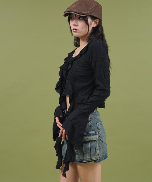 dispark(ディスパーク)の「DISPARK/ダメージフリルヘムLSカーデ(カーディガン/ボレロ・レディース・ブラック/オフホワイト・FREE)」の15枚目の写真