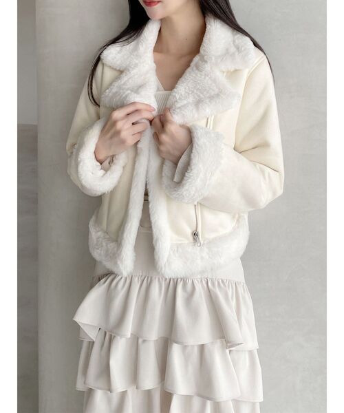 RESEXXY（リゼクシー）の「フェイクムートンブルゾン（ブルゾン・レディース・ブラック/アイボリー・FREE）」の2枚目の写真