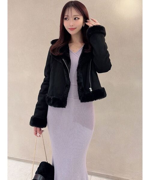 RESEXXY（リゼクシー）の「フェイクムートンブルゾン（ブルゾン・レディース・ブラック/アイボリー・FREE）」の4枚目の写真