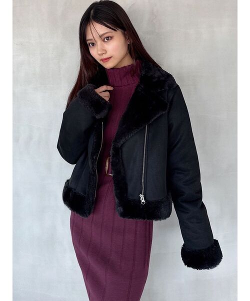 RESEXXY（リゼクシー）の「フェイクムートンブルゾン（ブルゾン・レディース・ブラック/アイボリー・FREE）」の12枚目の写真