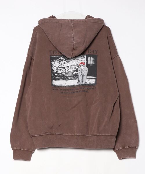 Red Cap Girl(レッドキャプガール)の「【70】【RCG】スノーウォッシュ加工 バックプリント 裏起毛 ジップパーカー(パーカー・レディース・ブラウン/ネイビー/チャコールグレー/ライトグレー・M/L)」の13枚目の写真