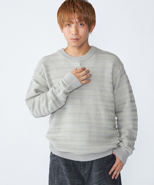 City Ambient Products（シティアンビエントプロダクツ）の「City Ambient Products: 〈手洗い可能〉7ゲージ ランダム ボーダー クルーネック ニット（ニット/セーター・メンズ・ネイビー/ブラック/グレー・MEDIUM/SMALL/LARGE）」の5枚目の写真