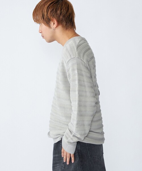 City Ambient Products（シティアンビエントプロダクツ）の「City Ambient Products: 〈手洗い可能〉7ゲージ ランダム ボーダー クルーネック ニット（ニット/セーター・メンズ・ネイビー/ブラック/グレー・MEDIUM/SMALL/LARGE）」の6枚目の写真