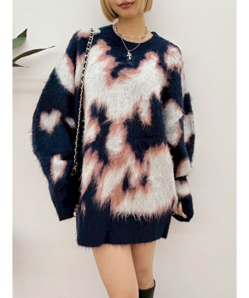 EVRIS（エヴリス）の「アニマルシャギーオーバーサイズニットトップス（ニット/セーター・レディース・ネイビー/グレー/ブラック/ホワイト・FREE）」の4枚目の写真