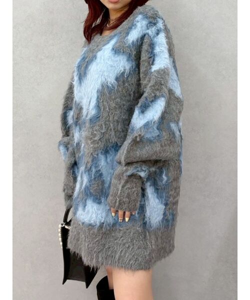 EVRIS（エヴリス）の「アニマルシャギーオーバーサイズニットトップス（ニット/セーター・レディース・ネイビー/グレー/ブラック/ホワイト・FREE）」の3枚目の写真