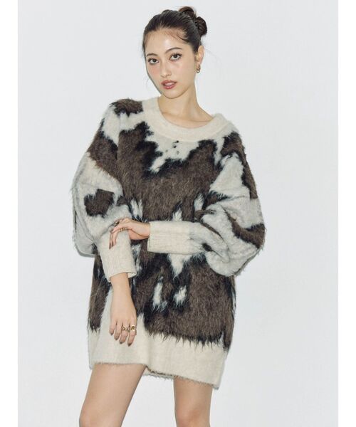 EVRIS（エヴリス）の「アニマルシャギーオーバーサイズニットトップス（ニット/セーター・レディース・ネイビー/グレー/ブラック/ホワイト・FREE）」の16枚目の写真