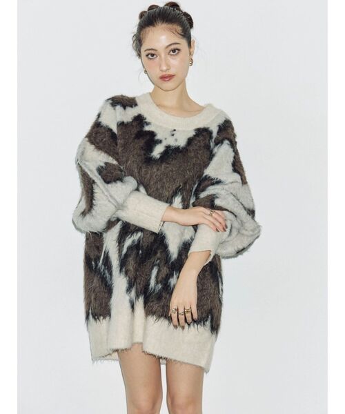 EVRIS（エヴリス）の「アニマルシャギーオーバーサイズニットトップス（ニット/セーター・レディース・ネイビー/グレー/ブラック/ホワイト・FREE）」の17枚目の写真