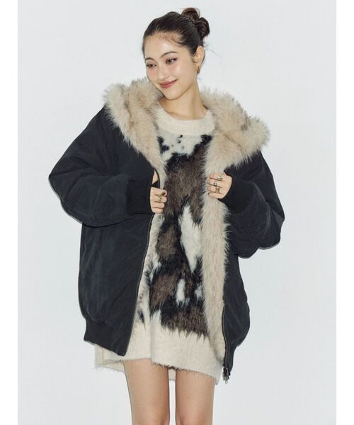 EVRIS（エヴリス）の「アニマルシャギーオーバーサイズニットトップス（ニット/セーター・レディース・ネイビー/グレー/ブラック/ホワイト・FREE）」の22枚目の写真