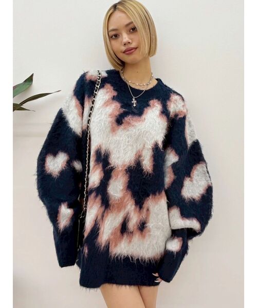 EVRIS（エヴリス）の「アニマルシャギーオーバーサイズニットトップス（ニット/セーター・レディース・ネイビー/グレー/ブラック/ホワイト・FREE）」の4枚目の写真