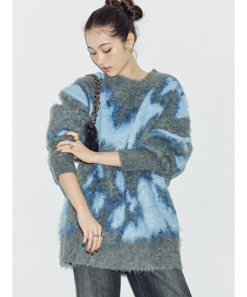 EVRIS（エヴリス）の「アニマルシャギーオーバーサイズニットトップス（ニット/セーター・レディース・ネイビー/グレー/ブラック/ホワイト・FREE）」の3枚目の写真