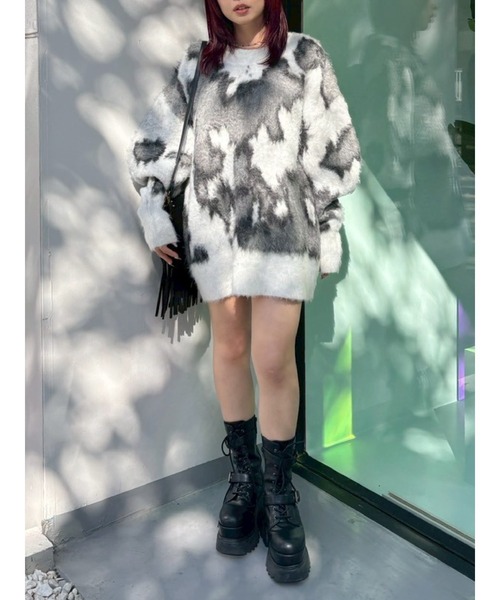 EVRIS（エヴリス）の「アニマルシャギーオーバーサイズニットトップス（ニット/セーター・レディース・ネイビー/グレー/ブラック/ホワイト・FREE）」の13枚目の写真