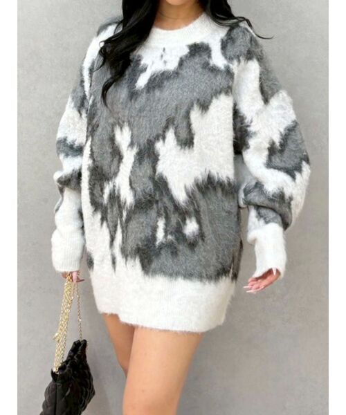 EVRIS（エヴリス）の「アニマルシャギーオーバーサイズニットトップス（ニット/セーター・レディース・ネイビー/グレー/ブラック/ホワイト・FREE）」の5枚目の写真