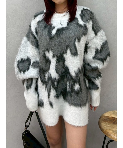 EVRIS（エヴリス）の「アニマルシャギーオーバーサイズニットトップス（ニット/セーター・レディース・ネイビー/グレー/ブラック/ホワイト・FREE）」の9枚目の写真