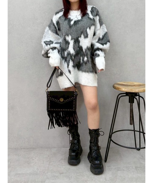 EVRIS（エヴリス）の「アニマルシャギーオーバーサイズニットトップス（ニット/セーター・レディース・ネイビー/グレー/ブラック/ホワイト・FREE）」の14枚目の写真