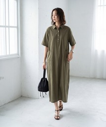 STYLE DELI | 薄手でシックなしなやか５分袖シャツワンピース(ワンピース)