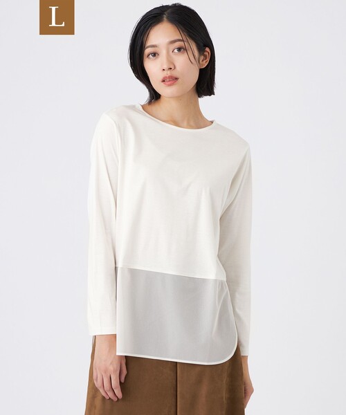 TRANS WORK（トランスワーク）の「【L】【ウォッシャブル】セルローススムースカットソー（Tシャツ/カットソー・レディース・オフホワイト/ブラック/ホワイト・44/46）」の2枚目の写真
