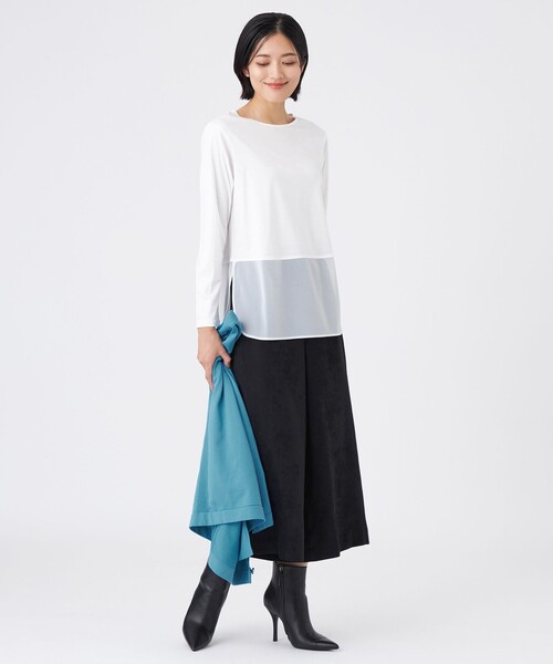 TRANS WORK（トランスワーク）の「【L】【ウォッシャブル】セルローススムースカットソー（Tシャツ/カットソー・レディース・オフホワイト/ブラック/ホワイト・44/46）」の9枚目の写真