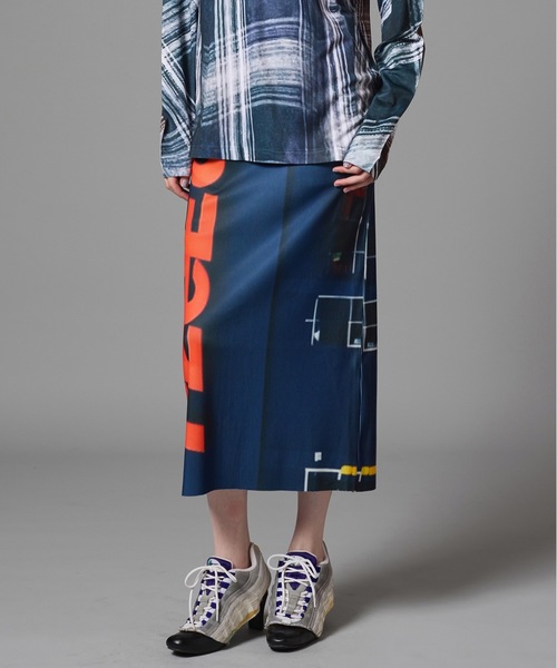 NON TOKYO(ノントーキョー)の「PRINT RIB SKIRT(スカート・レディース・ブラック×グレー/グリーン系/マルチ・FREE)」の1枚目の写真