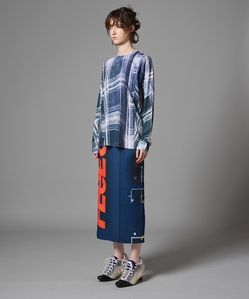 NON TOKYO(ノントーキョー)の「PRINT RIB SKIRT(スカート・レディース・ブラック×グレー/グリーン系/マルチ・FREE)」の4枚目の写真