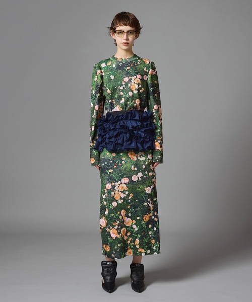 NON TOKYO(ノントーキョー)の「PRINT RIB SKIRT(スカート・レディース・ブラック×グレー/グリーン系/マルチ・FREE)」の6枚目の写真