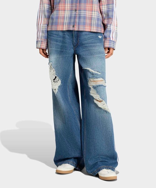 海外限定 adidas ルーズデニムパンツ ストライプ ブルー XSサイズ アディダス ルーズデニム パンツ ブルー XLサイズ 海外限定