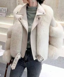 deux amour（ドゥーザムール）の「ファー切り替え合皮ライダースジャケット（ライダースジャケット）」