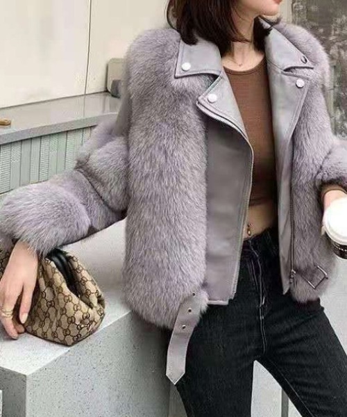 ファー切り替え合皮ライダースジャケット（ライダースジャケット