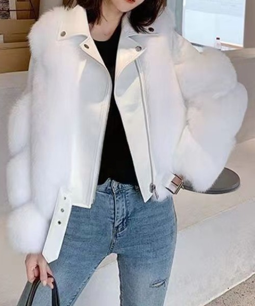 いろはさん専用 ファータッチフーディーライダースジャケット 白