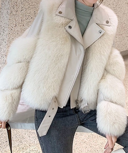 セール】ファー切り替え合皮ライダースジャケット（ライダース