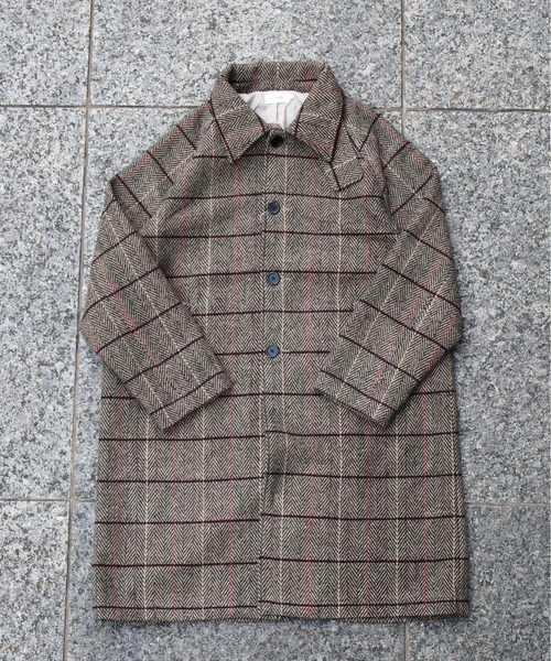 セール】ATELANE / ツイードチェックステンカラーコート（ステンカラー