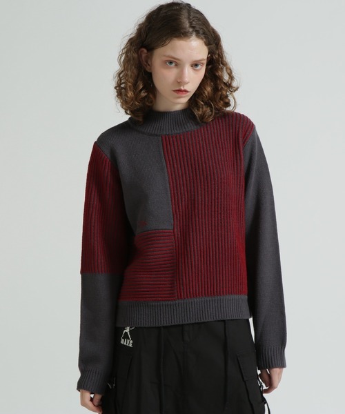 AVIREX(アヴィレックス)の「《直営店限定》MELANGE SWITCHING KINT PULLOVER/メランジニット(ニット/セーター・レディース・アイボリー/チャコールグレー/ブルー・F)」の3枚目の写真