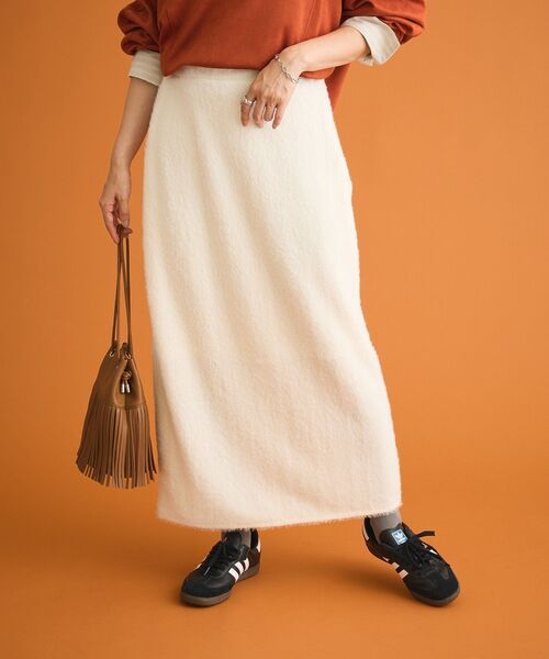 Green Parks(グリーンパークス)の「楽ちんシャギーIラインスカート(スカート・レディース・ブラウン/ブラック/アイボリー・FREE)」の4枚目の写真