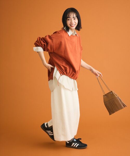 Green Parks(グリーンパークス)の「楽ちんシャギーIラインスカート(スカート・レディース・ブラウン/ブラック/アイボリー・FREE)」の6枚目の写真