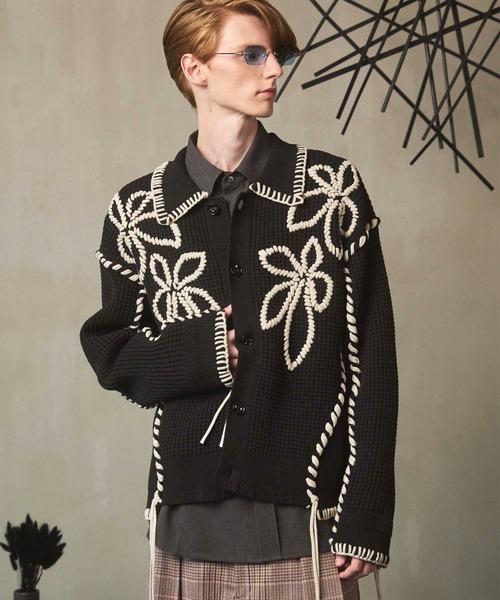 UNISEX》Oni-Waffle Flower Embroidery Prime-Over Collared