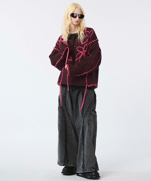 MAISON SPECIAL(メゾンスペシャル)の「《UNISEX》Oni-Waffle Flower Embroidery Prime-Over Collared Cardigan/鬼ワッフルフラワーエンブロイダリープライムオーバー衿付きカーディガン【MAISON SPECIAL/メゾンスペシャル】(カーディガン/ボレロ・メンズ・ブラック/グレー/バーガンディー・0/1/2)」の9枚目の写真