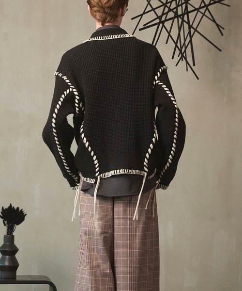 MAISON SPECIAL(メゾンスペシャル)の「《UNISEX》Oni-Waffle Flower Embroidery Prime-Over Collared Cardigan/鬼ワッフルフラワーエンブロイダリープライムオーバー衿付きカーディガン【MAISON SPECIAL/メゾンスペシャル】(カーディガン/ボレロ・メンズ・ブラック/グレー/バーガンディー・0/1/2)」の14枚目の写真