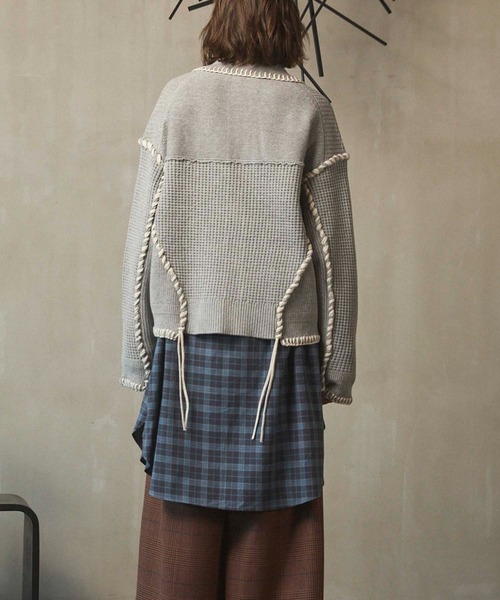 UNISEX》Oni-Waffle Flower Embroidery Prime-Over Collared Cardigan