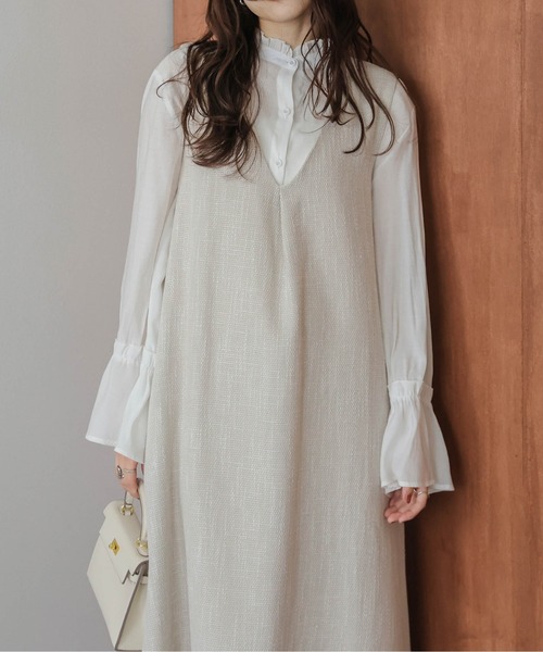 BEARDSLEY ツイード　白　フレアジャンパースカート セール】ツイードフレアジャンパースカート（ジャンパースカート