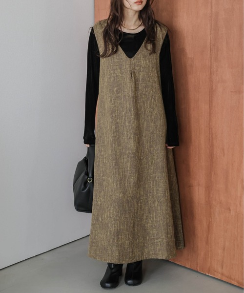 AMELY（エミリー）の「ツイードフレアジャンパースカート（ジャンパースカート・レディース・ブラック/ブラウン/オフホワイト・フリー）」の11枚目の写真
