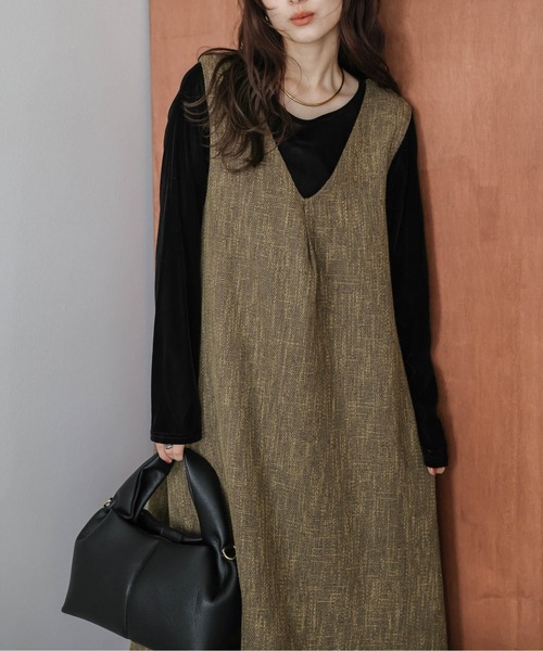 AMELY（エミリー）の「ツイードフレアジャンパースカート（ジャンパースカート・レディース・ブラック/ブラウン/オフホワイト・フリー）」の14枚目の写真