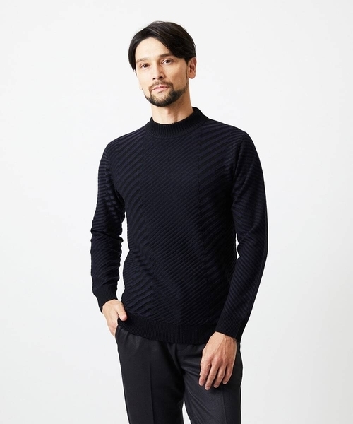 MICHEL KLEIN HOMME   （ミッシェルクランオム）の「グラデーションモックネックニット（ニット/セーター・メンズ・ライトグレー/グリーン/ネイビー・MEDIUM/LARGE/X-LARGE）」の3枚目の写真