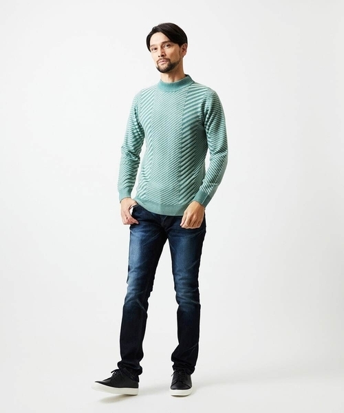 MICHEL KLEIN HOMME   （ミッシェルクランオム）の「グラデーションモックネックニット（ニット/セーター・メンズ・ライトグレー/グリーン/ネイビー・MEDIUM/LARGE/X-LARGE）」の4枚目の写真