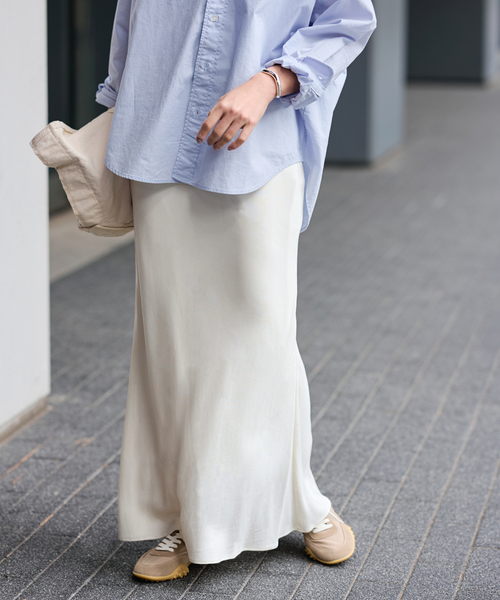 FRAMeWORK（フレームワーク）の「≪追加≫シルキーキュプラバイアススカート 2（スカート・レディース・ブラウン/ホワイト系その他/ブラック・38/36/40）」の2枚目の写真