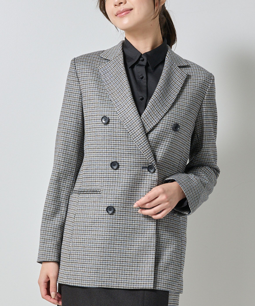 NARACAMICIE(ナラカミーチェ)の「【NARACAMICIE】【セットアップ対応】チェックダブルブレストジャケット(ダウンジャケット/コート・レディース・ブラウン/グレー・L/M)」の1枚目の写真