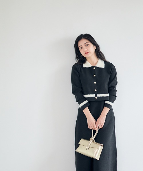 12Twelve Agenda（トゥエルブ　アジェンダ）の「シャギー衿ニットワンピース×ノーカラーカーディガンセット（ワンピース・レディース・ブラック/イエロー・M）」の3枚目の写真